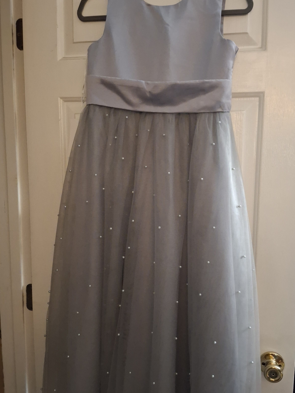 Class & Fashion Girls' Pearl-Embellished Gray Tulle Dress